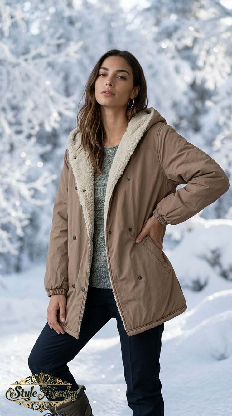 Free People Sherpa Lined Hooded Jacket Size M Brown Quilted